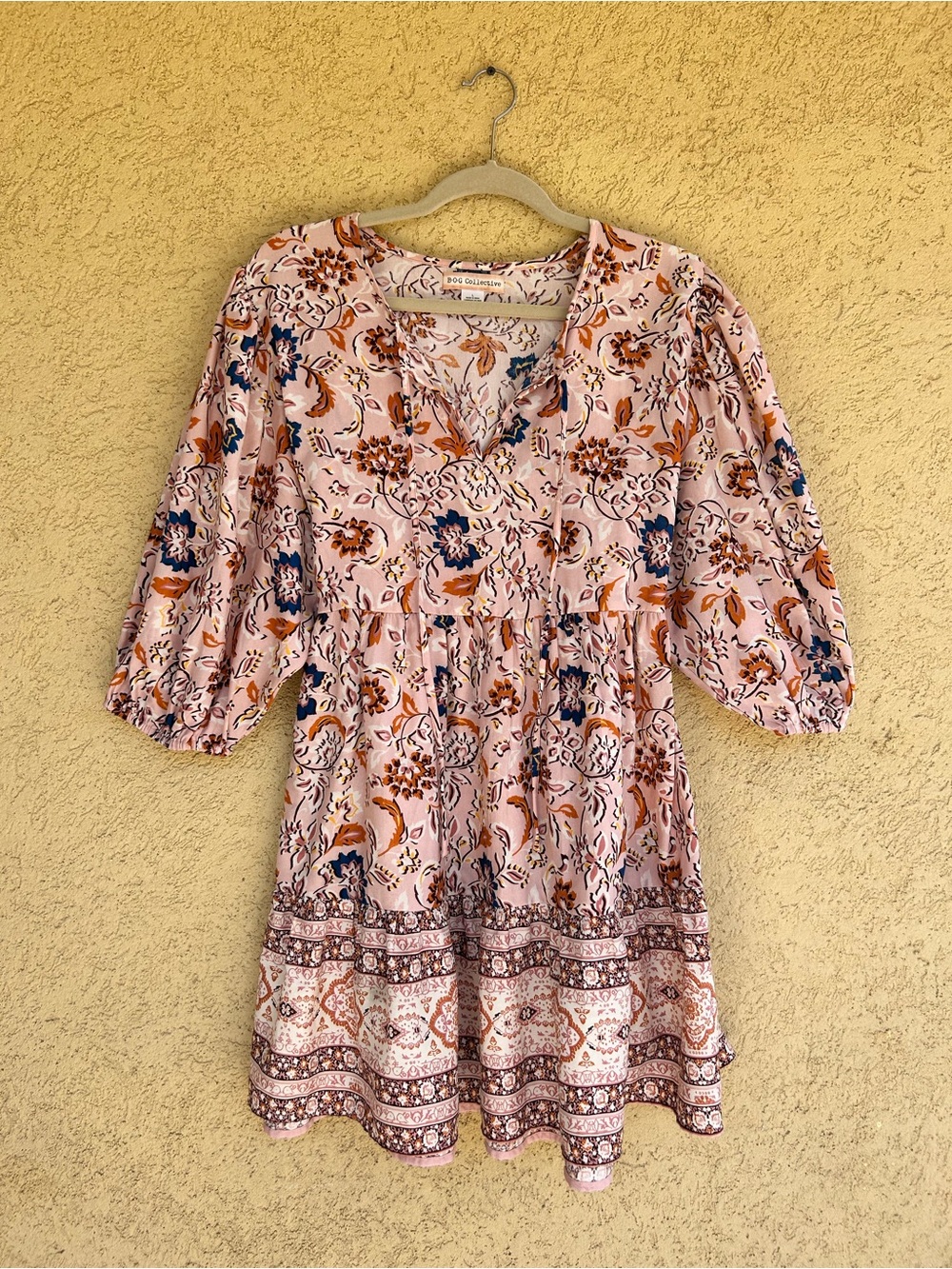 Bog Collective Pink Floral Babydoll Puff Sleeve Dress Large